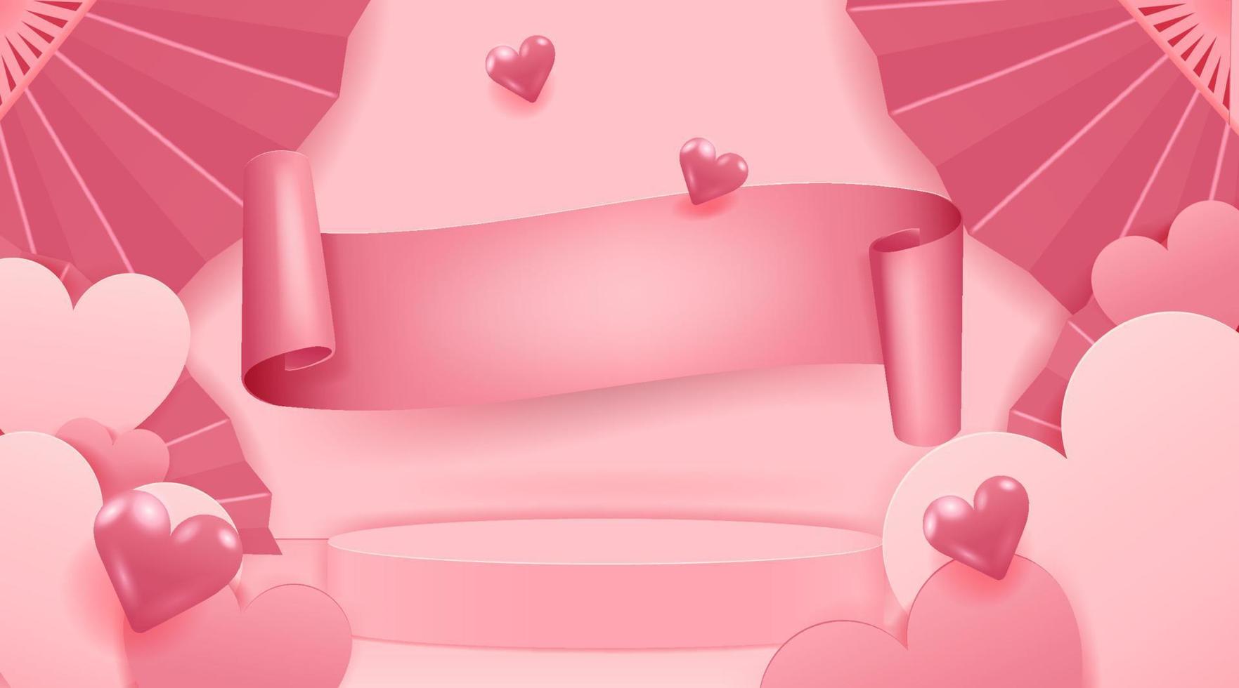 Valentine's Day Concept. Paper cut style heart shape. Podium design vector