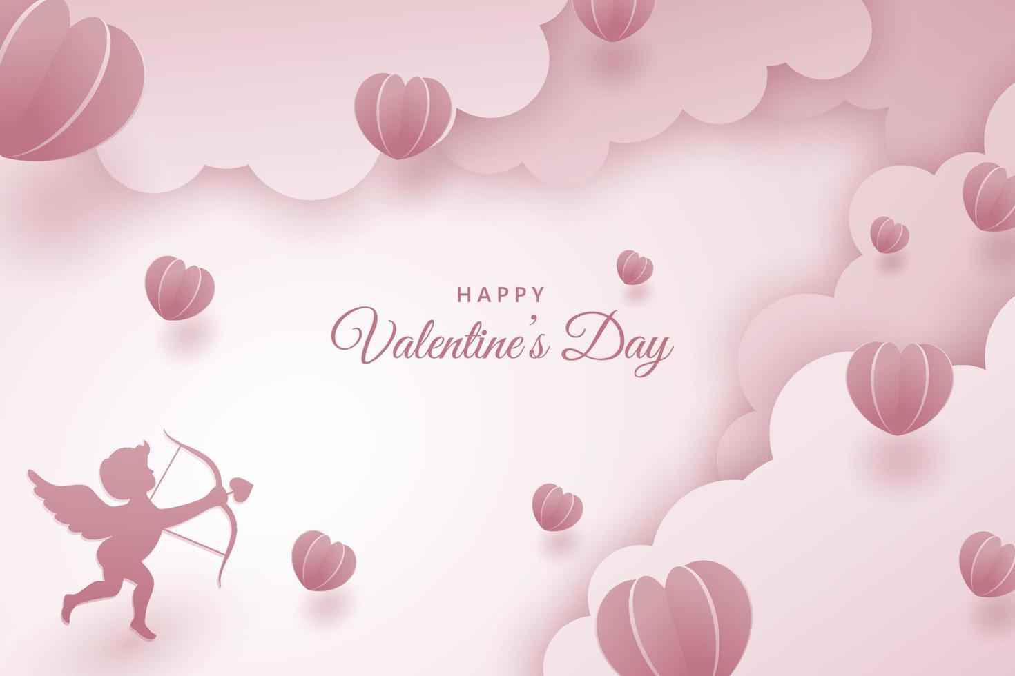 Paper art style valentines day background with cupid and heart illustration vector