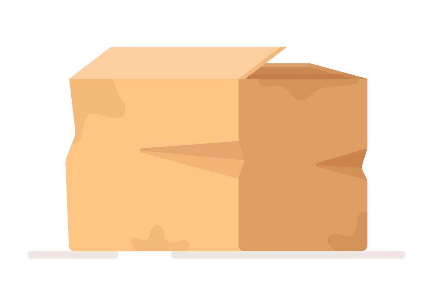 Vector illustration of an isolated crumpled spoiled box on a white background. Cardboard trash.