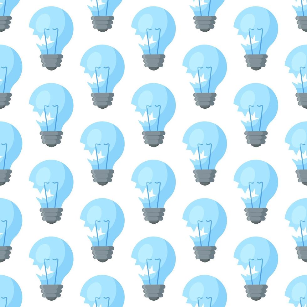 Vector illustration of a pattern of blue battered light bulbs.  Light bulb full of ideas And creative thinking, analytical thinking for processing.