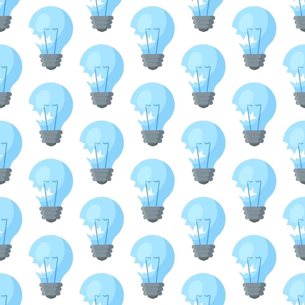 Vector illustration of a pattern of blue battered light bulbs.  Light bulb full of ideas And creative thinking, analytical thinking for processing.