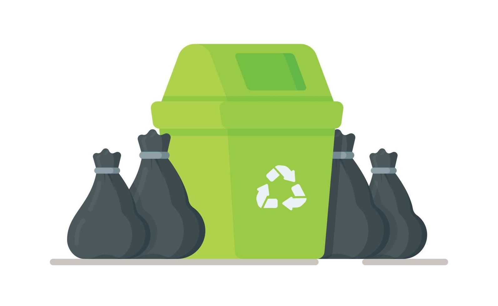 Vector illustration of preparing garbage for removal. Ordering services for cleaning up after humanity.