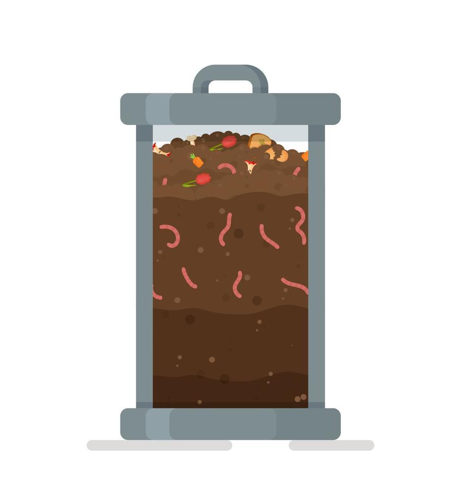 estilo de vida veainable, cero residuos concept.ctor ilustración icono del sistema de compost. vector