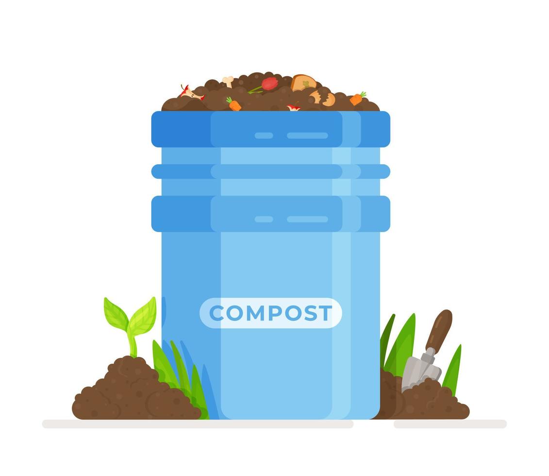 ilustración vectorial de un pozo de compost para reciclar basura. reciclar cueros y tocones en fertilizantes. vector