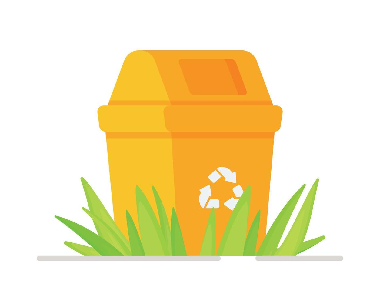 ilustración vectorial de una papelera de reciclaje de papel sobre la hierba. bote de basura para reciclar. vector