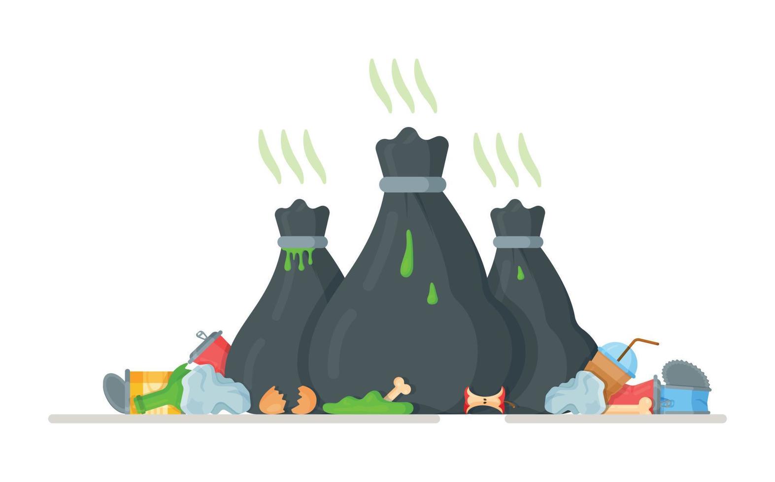 Unauthorized landfills. Vector illustration of the impact on the environment.