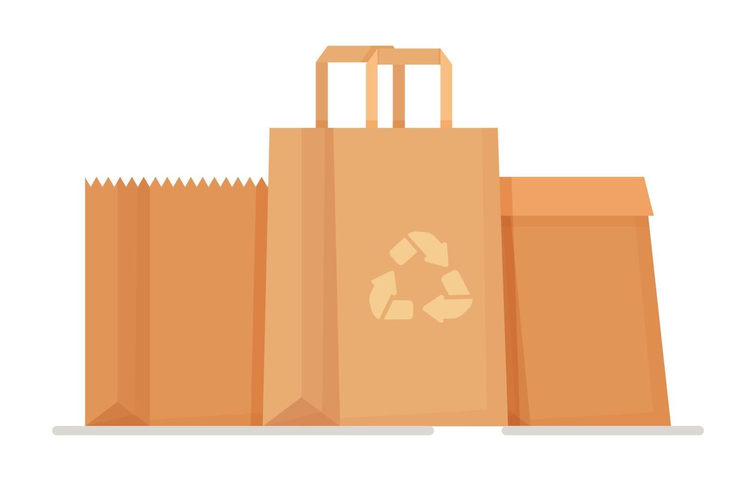 Vector illustration of three environmental paper bags. Grocery buying in the supermarket.