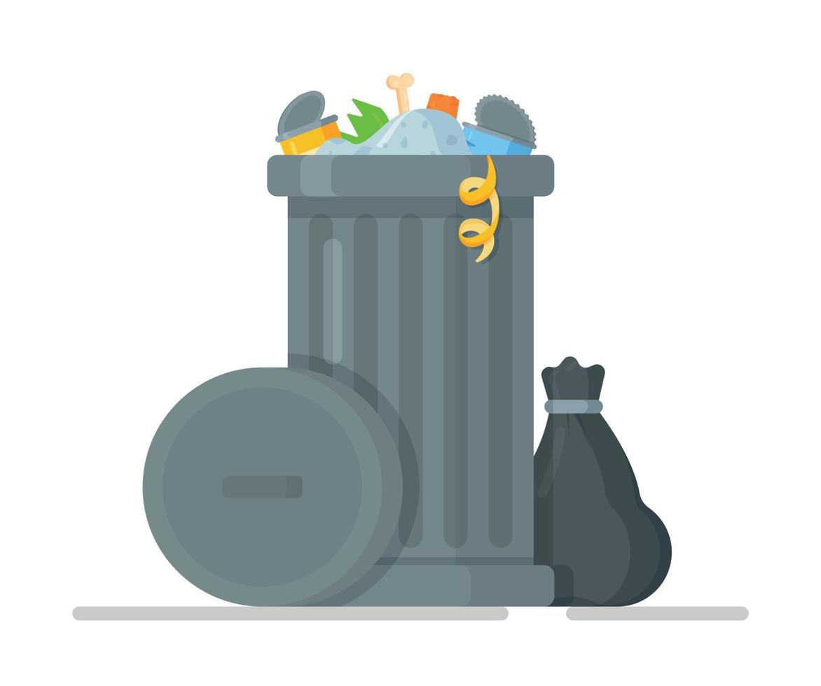 Vector illustration of ordering garbage collection service. Trash can icon in flat. Waste recycling.