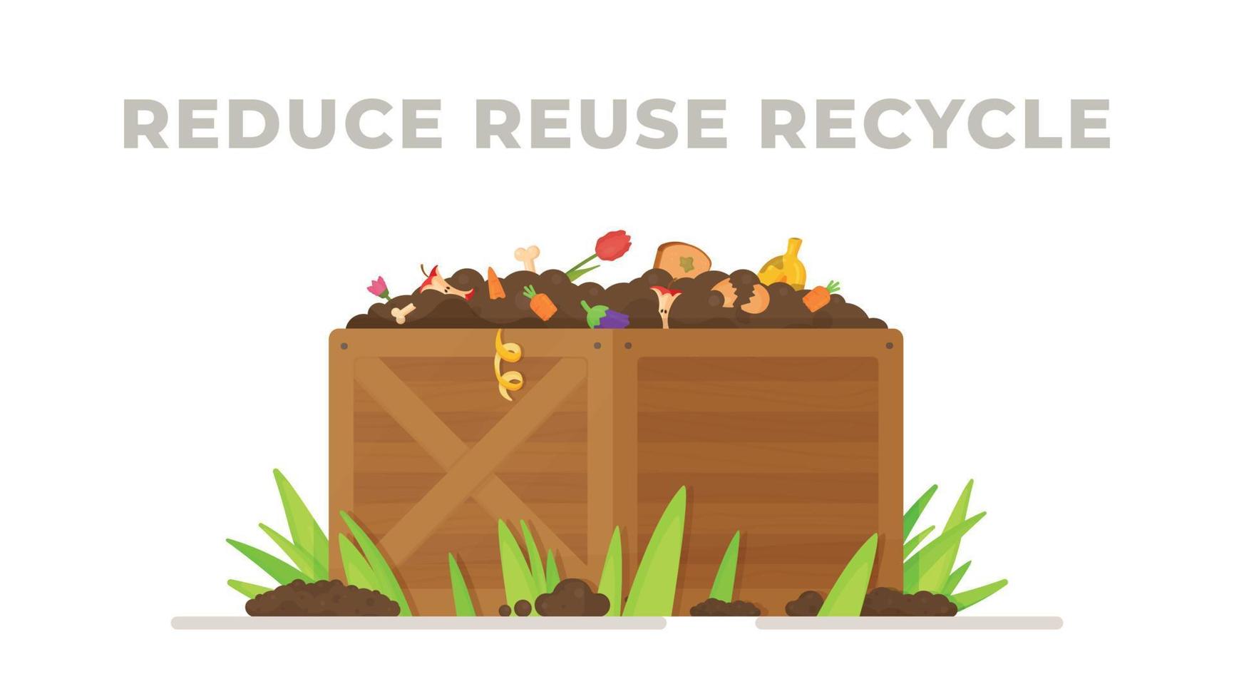 Vector illustration of recycling skins and stumps into fertilizer. Spore junk into compost.