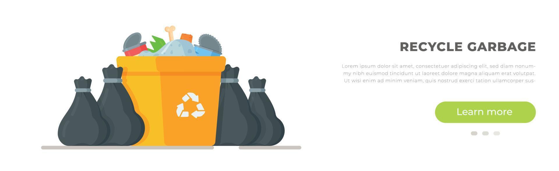 Vector illustration of the site for ordering service garbage collection. Waste box.