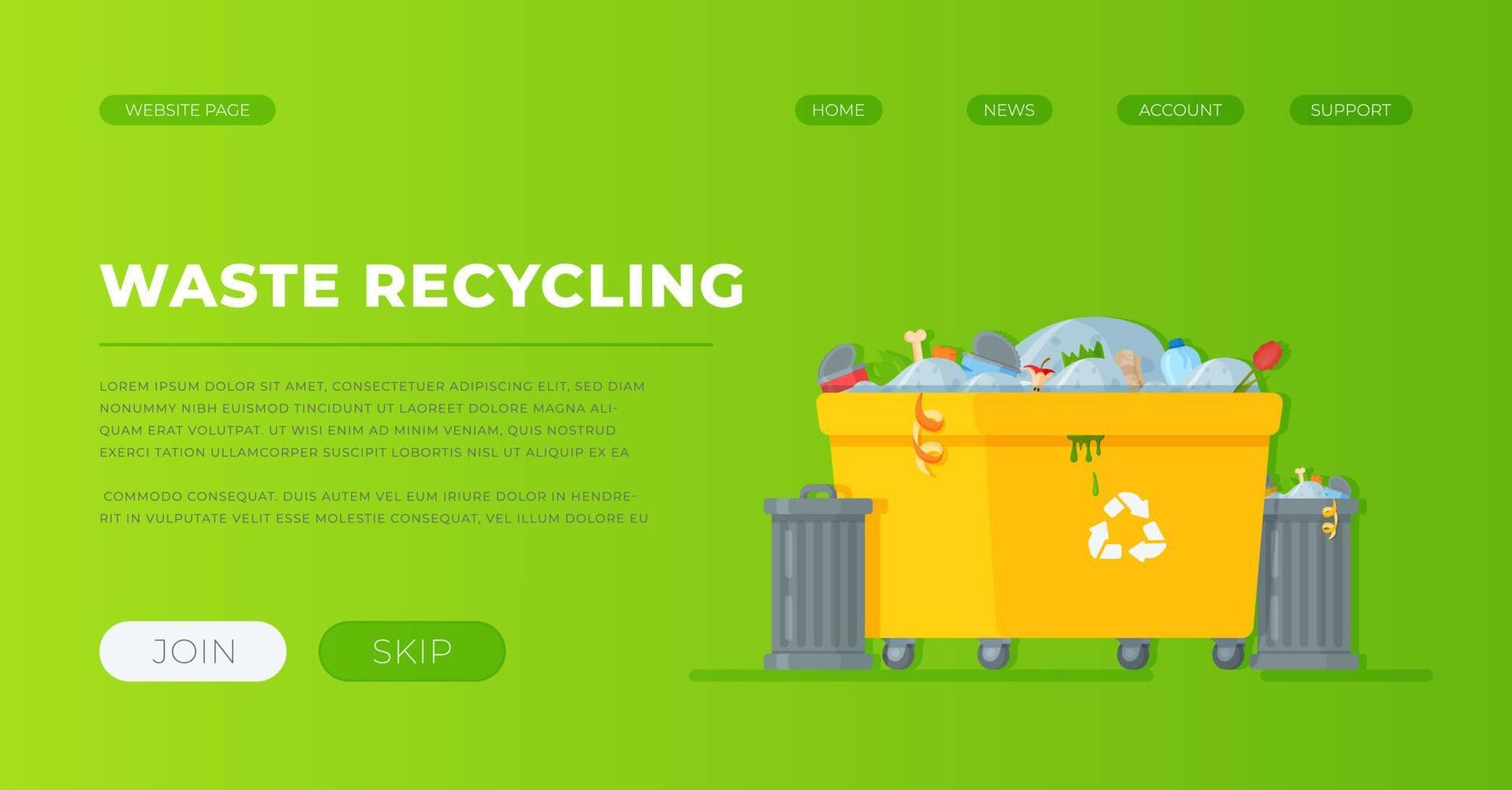 Vector illustration of the concept of waste recycling. Sort garbage into containers.
