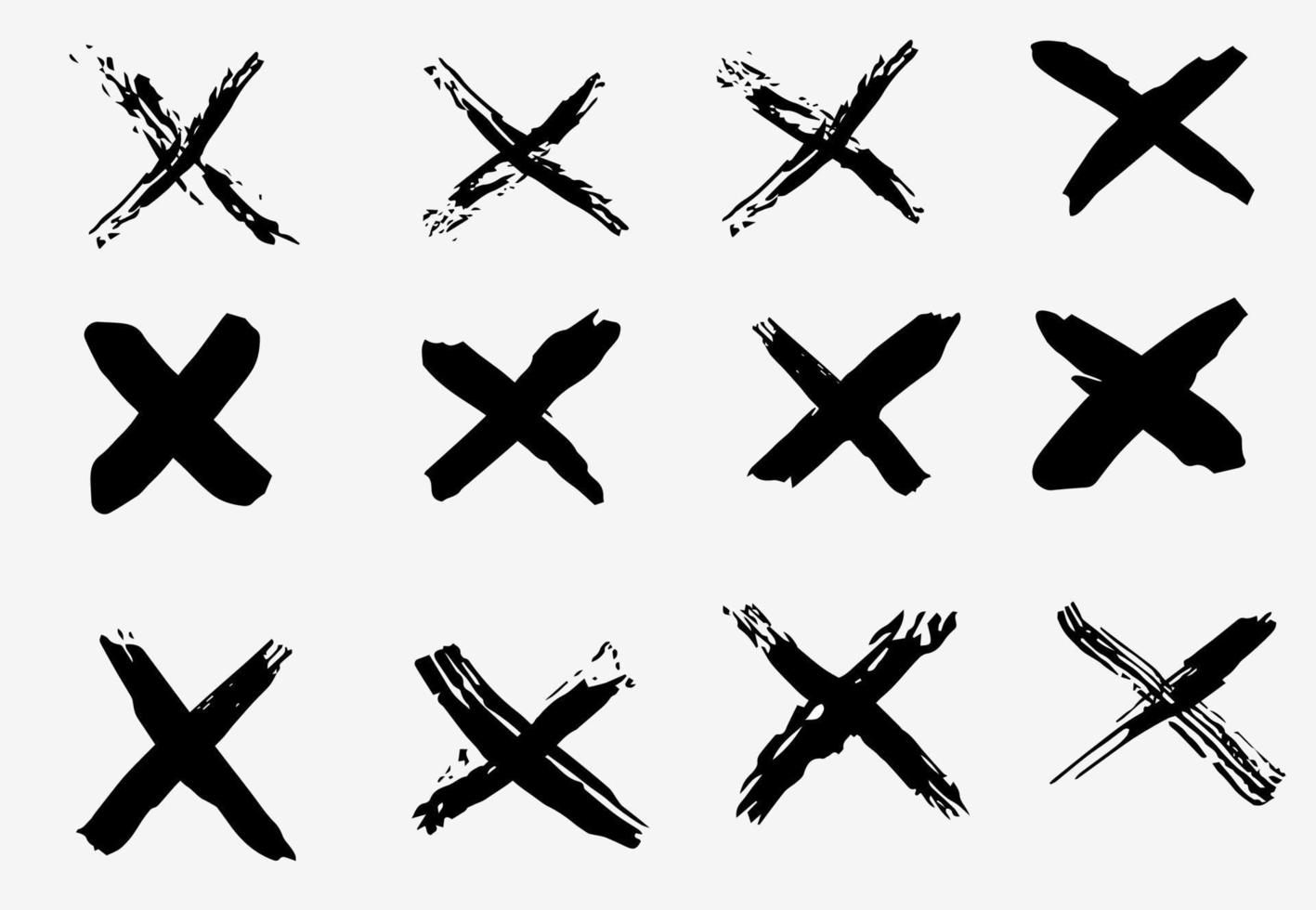 conjunto de vectores x marca negra. símbolo gráfico de signo de cruz. grunge x marca