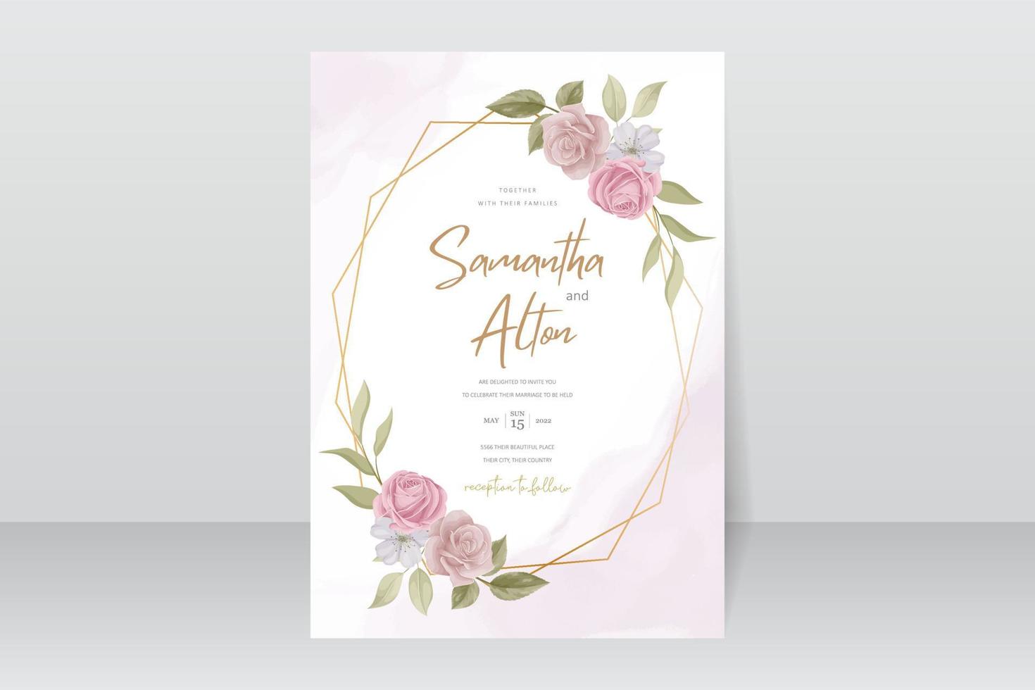 Wedding invitation template with rose flower design vector