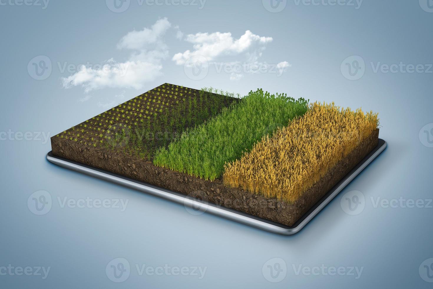 3d illustration of smart phone with plants isolated. digital farming concept isolated. digital farm monitoring system. photo