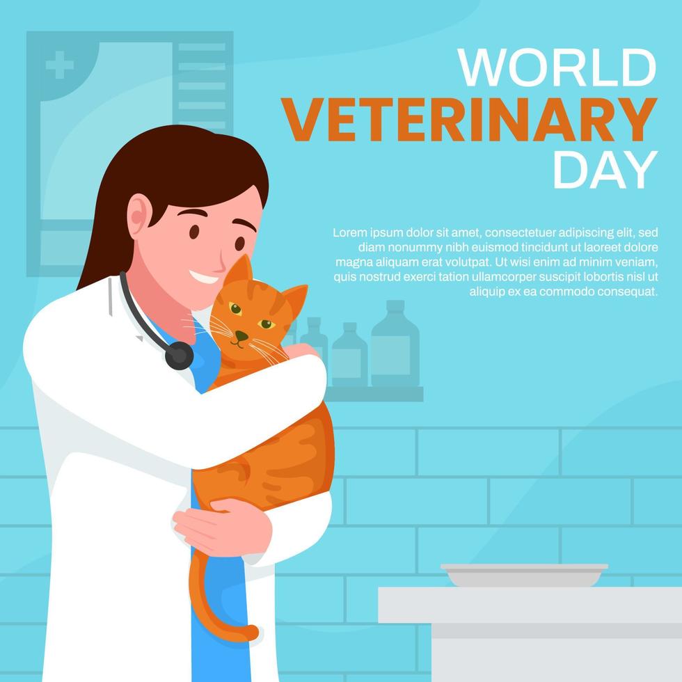mujer veterinaria sosteniendo un gato vector