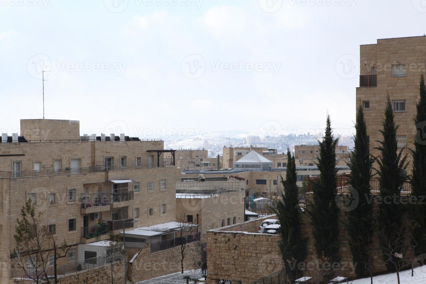 Snow in Jerusalem and the surrounding mountains photo