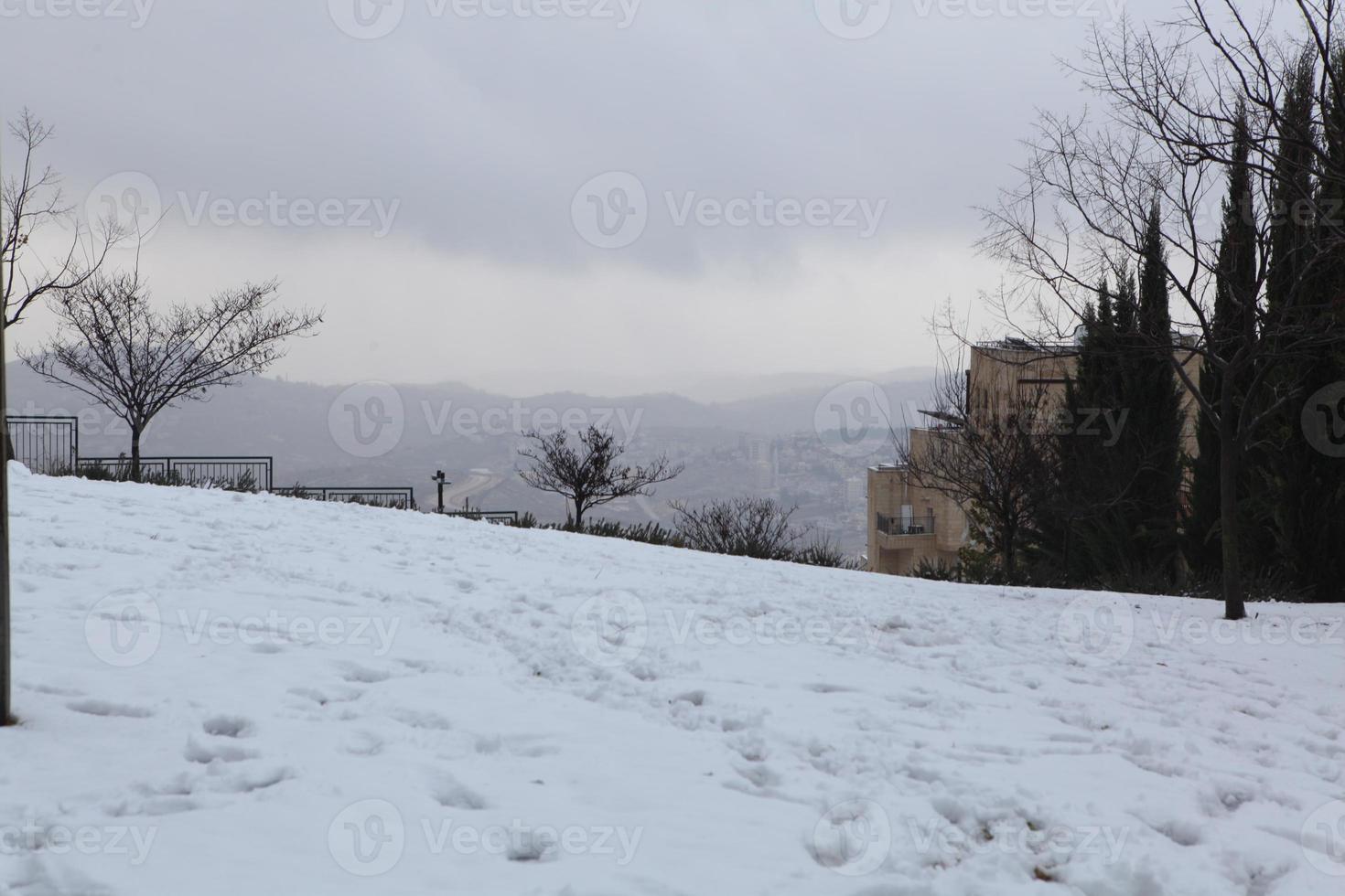 Snow in Jerusalem and the surrounding mountains photo