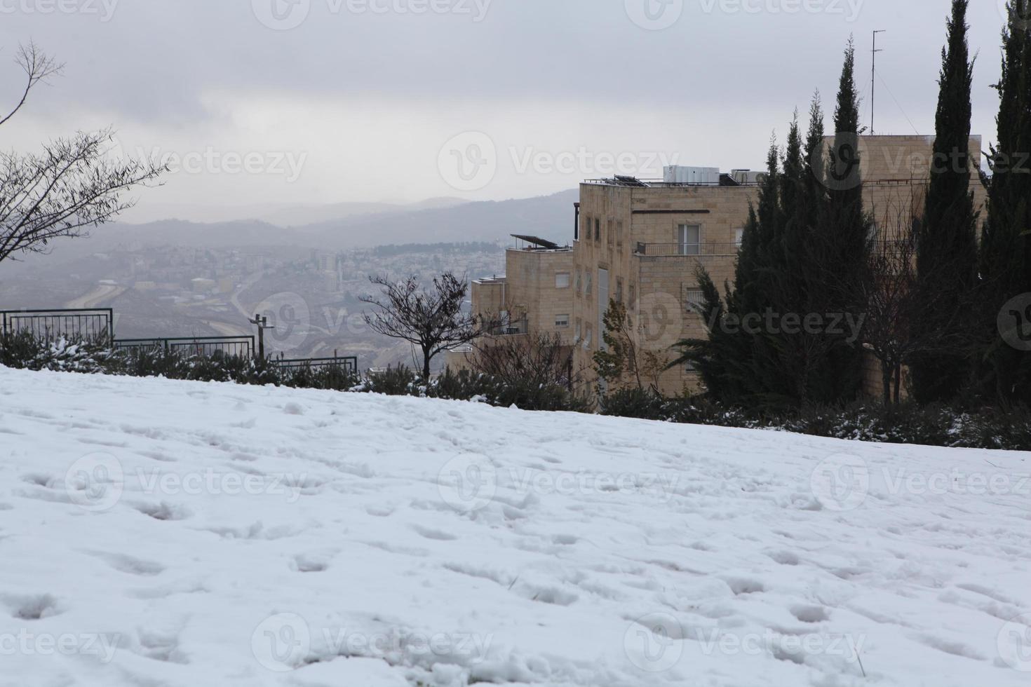 Snow in Jerusalem and the surrounding mountains photo