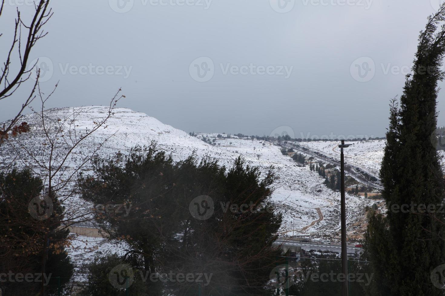 Snow in Jerusalem and the surrounding mountains photo