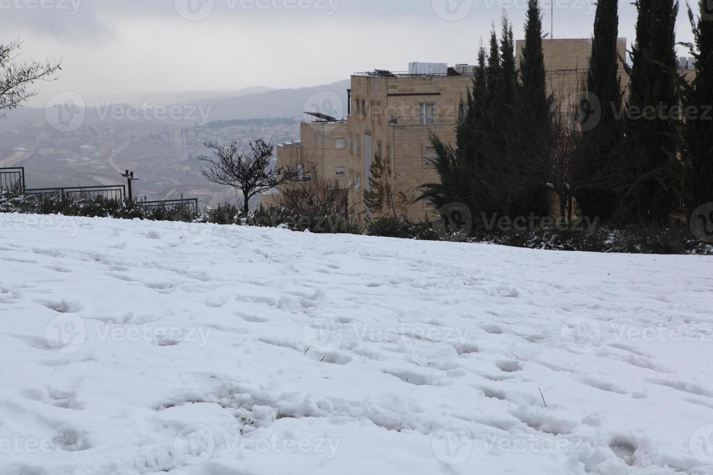 Snow in Jerusalem and the surrounding mountains photo