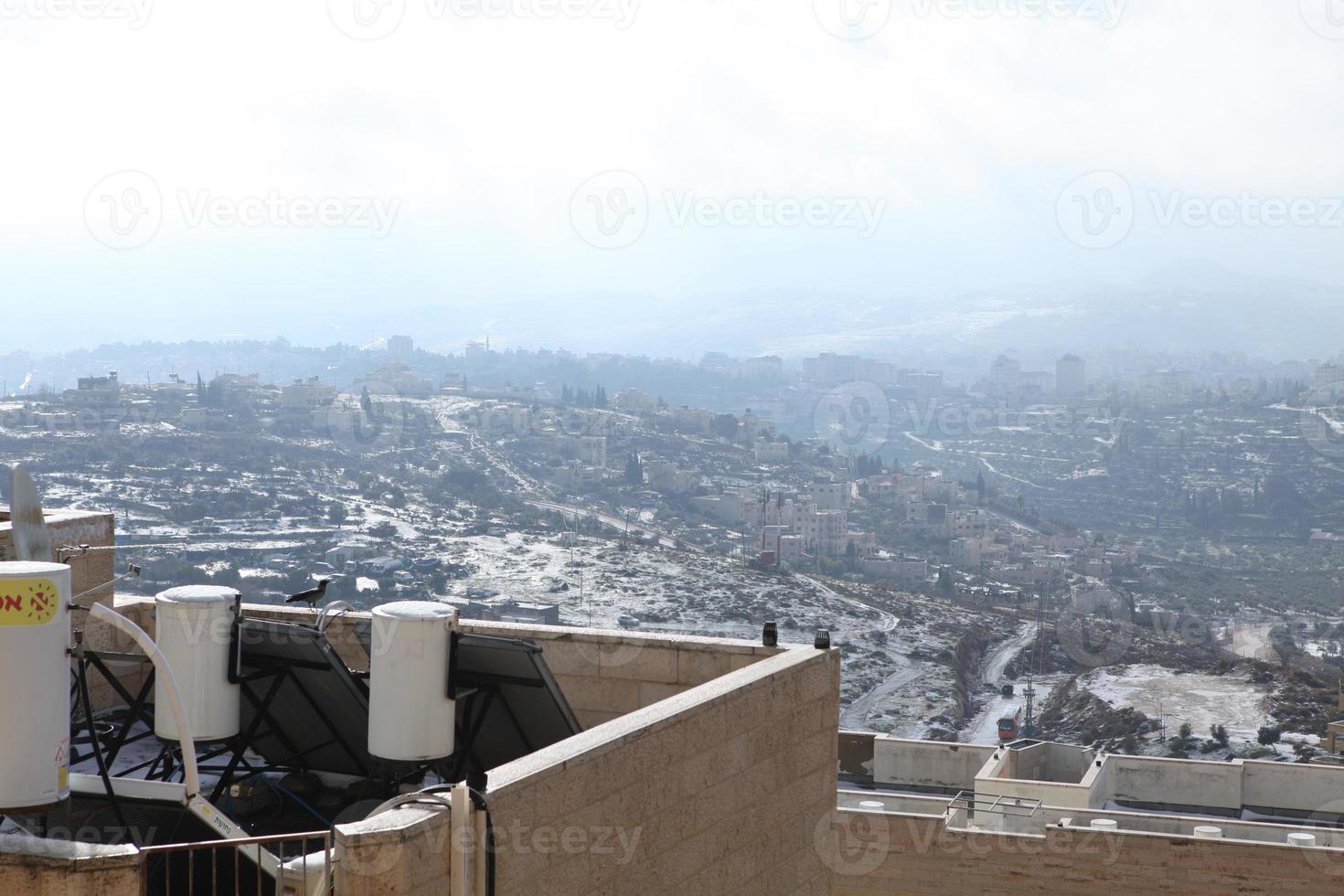 Snow in Jerusalem and the surrounding mountains photo