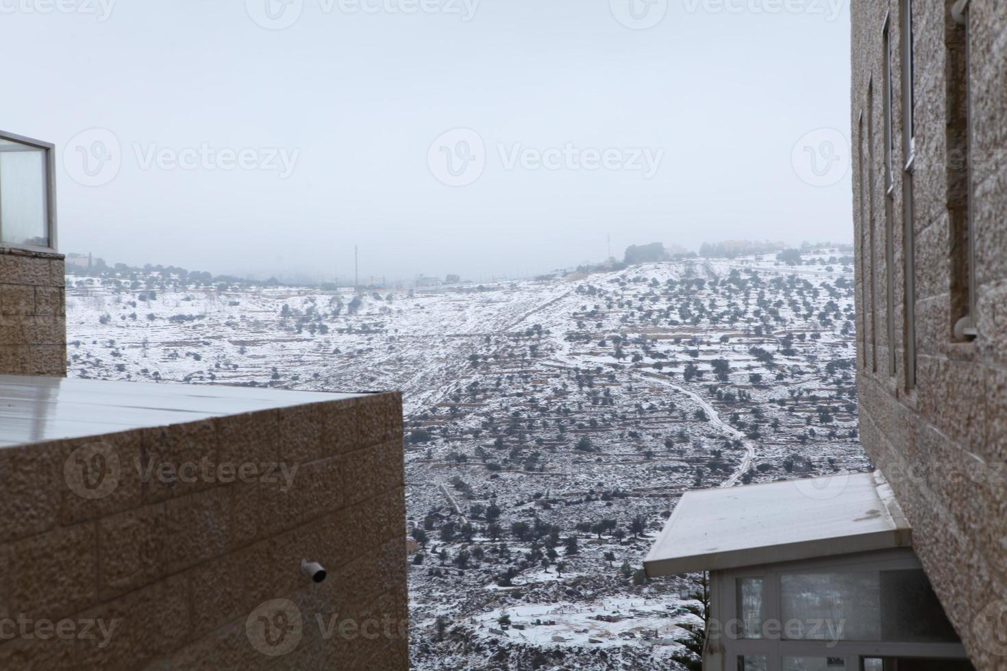 Snow in Jerusalem and the surrounding mountains photo