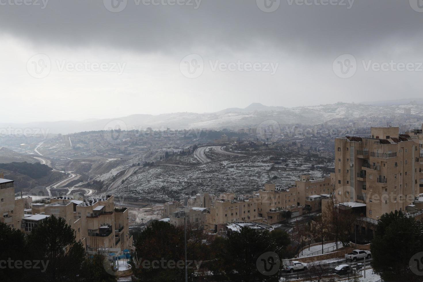 Snow in Jerusalem and the surrounding mountains photo