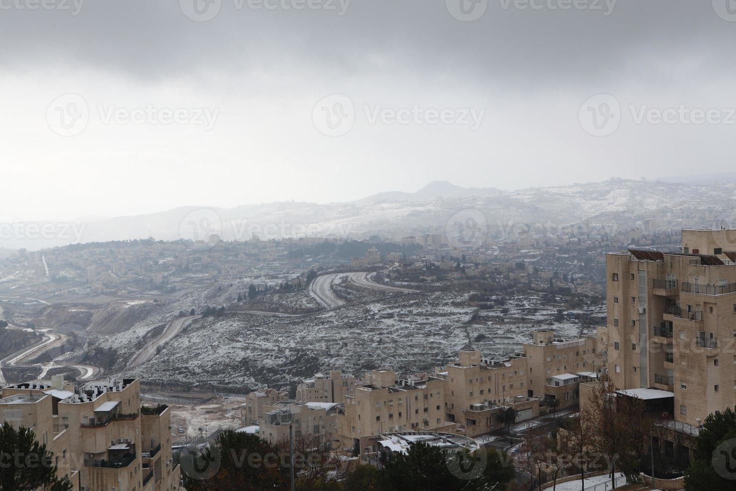 Snow in Jerusalem and the surrounding mountains photo