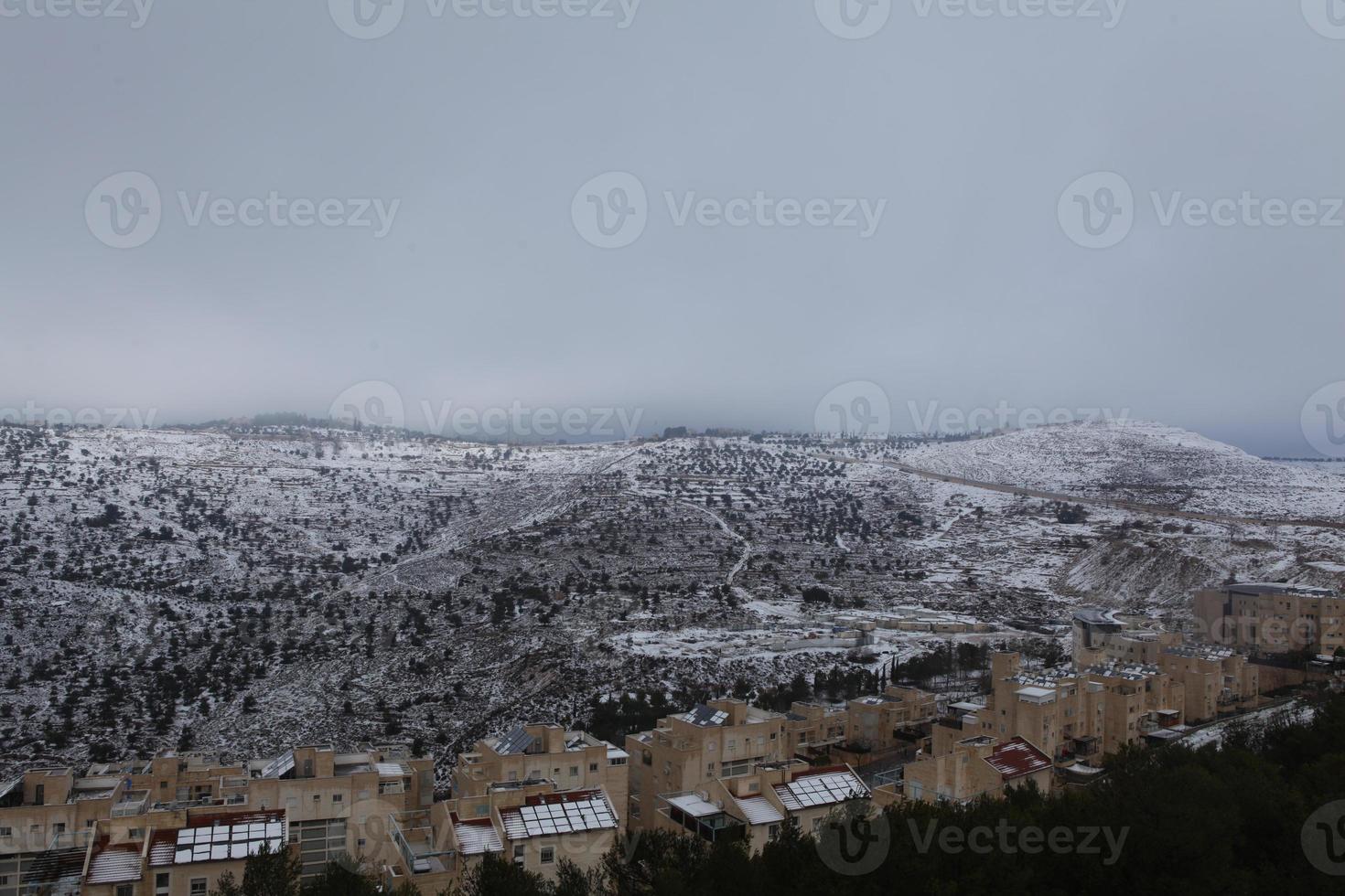 Snow in Jerusalem and the surrounding mountains photo