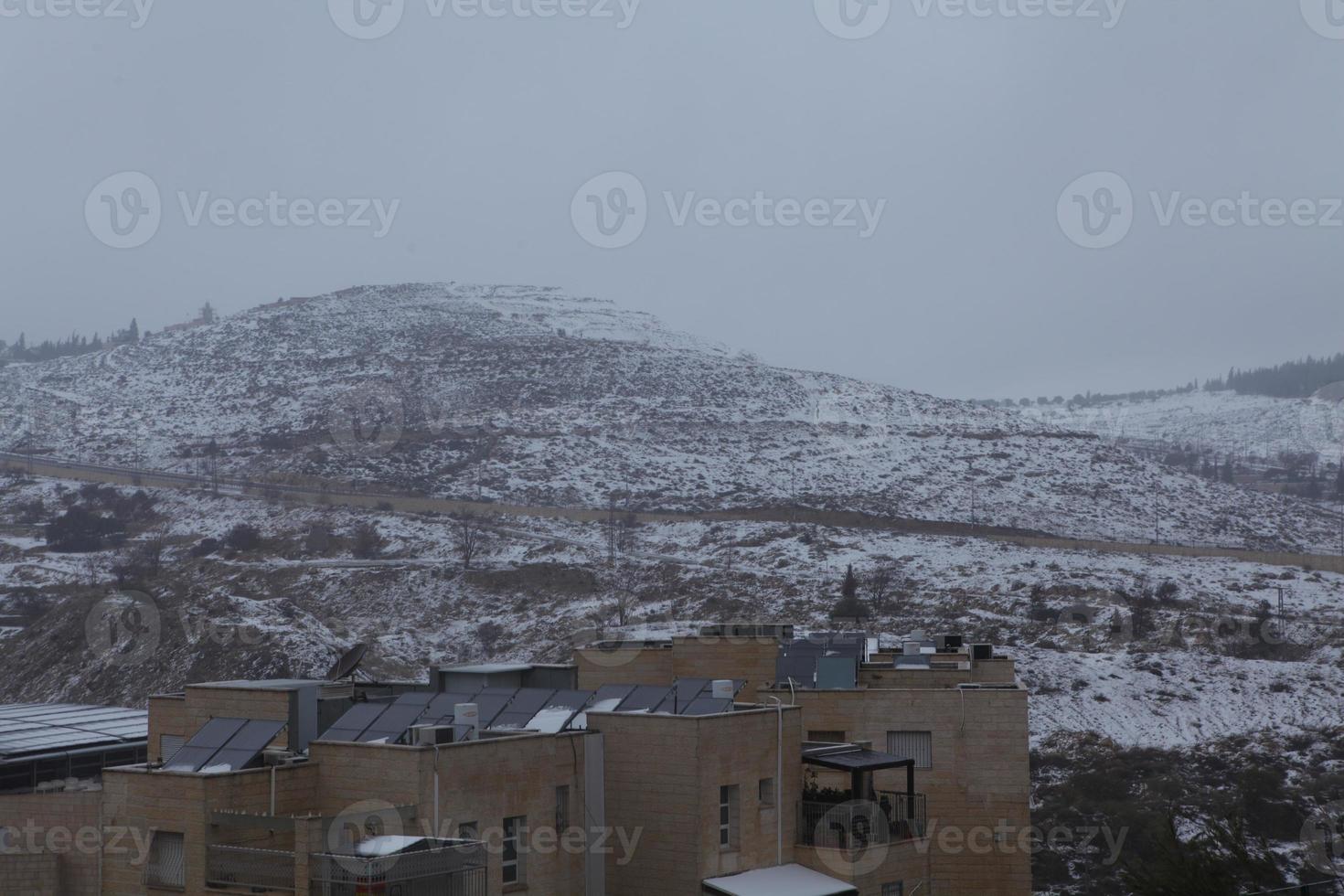 Snow in Jerusalem and the surrounding mountains photo