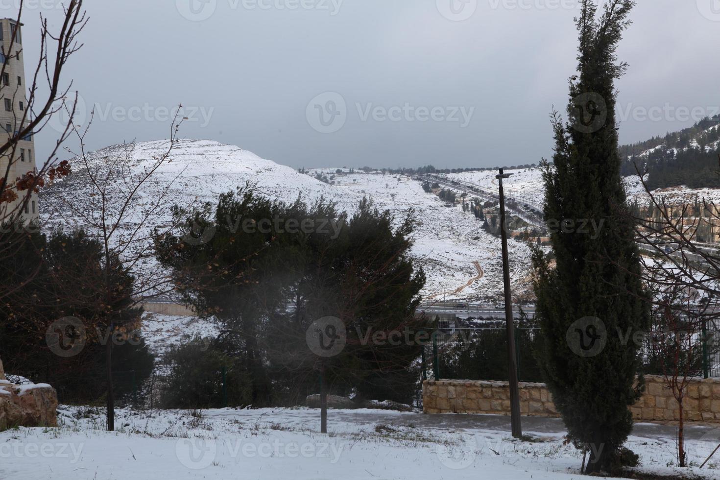 Snow in Jerusalem and the surrounding mountains photo