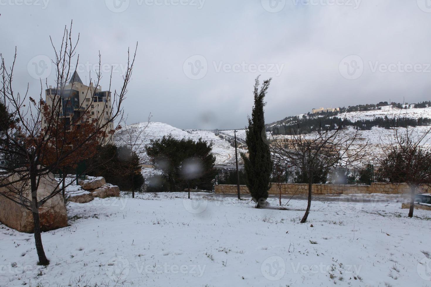 Snow in Jerusalem and the surrounding mountains photo