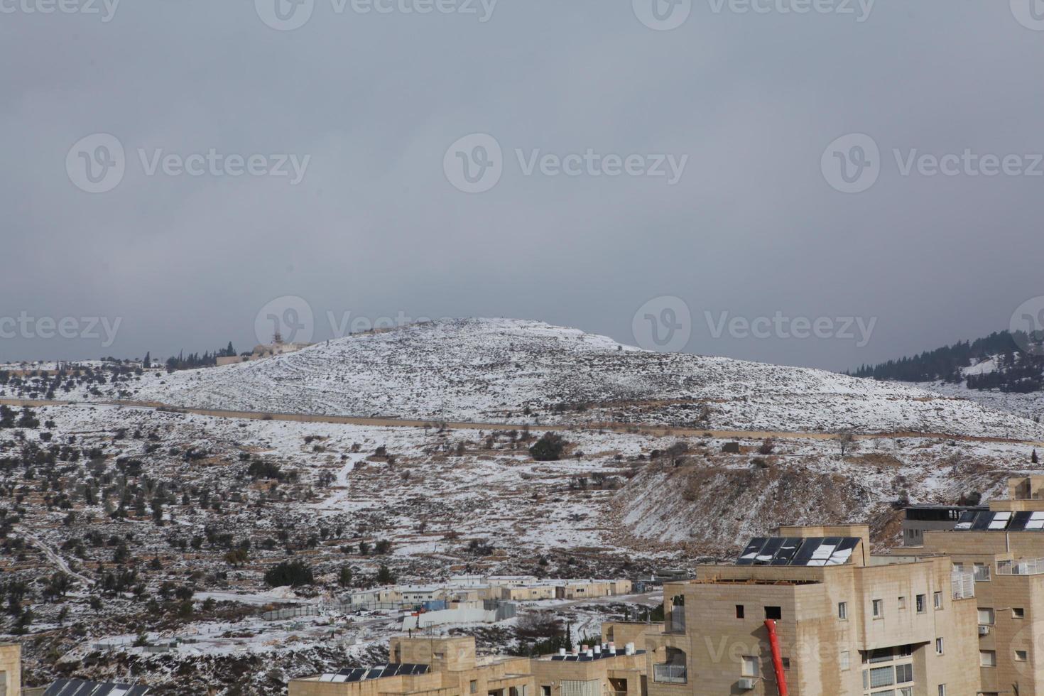 Snow in Jerusalem and the surrounding mountains photo