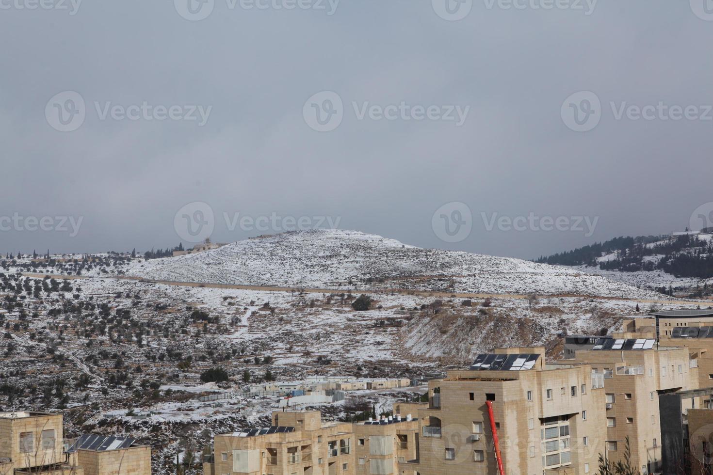 Snow in Jerusalem and the surrounding mountains photo