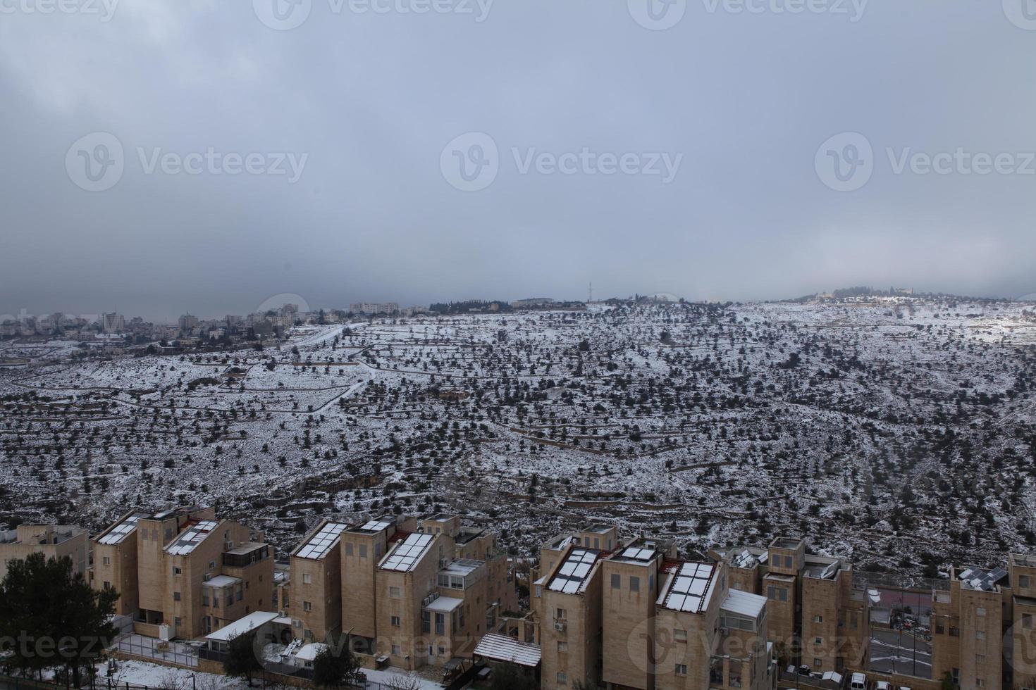 Snow in Jerusalem and the surrounding mountains photo