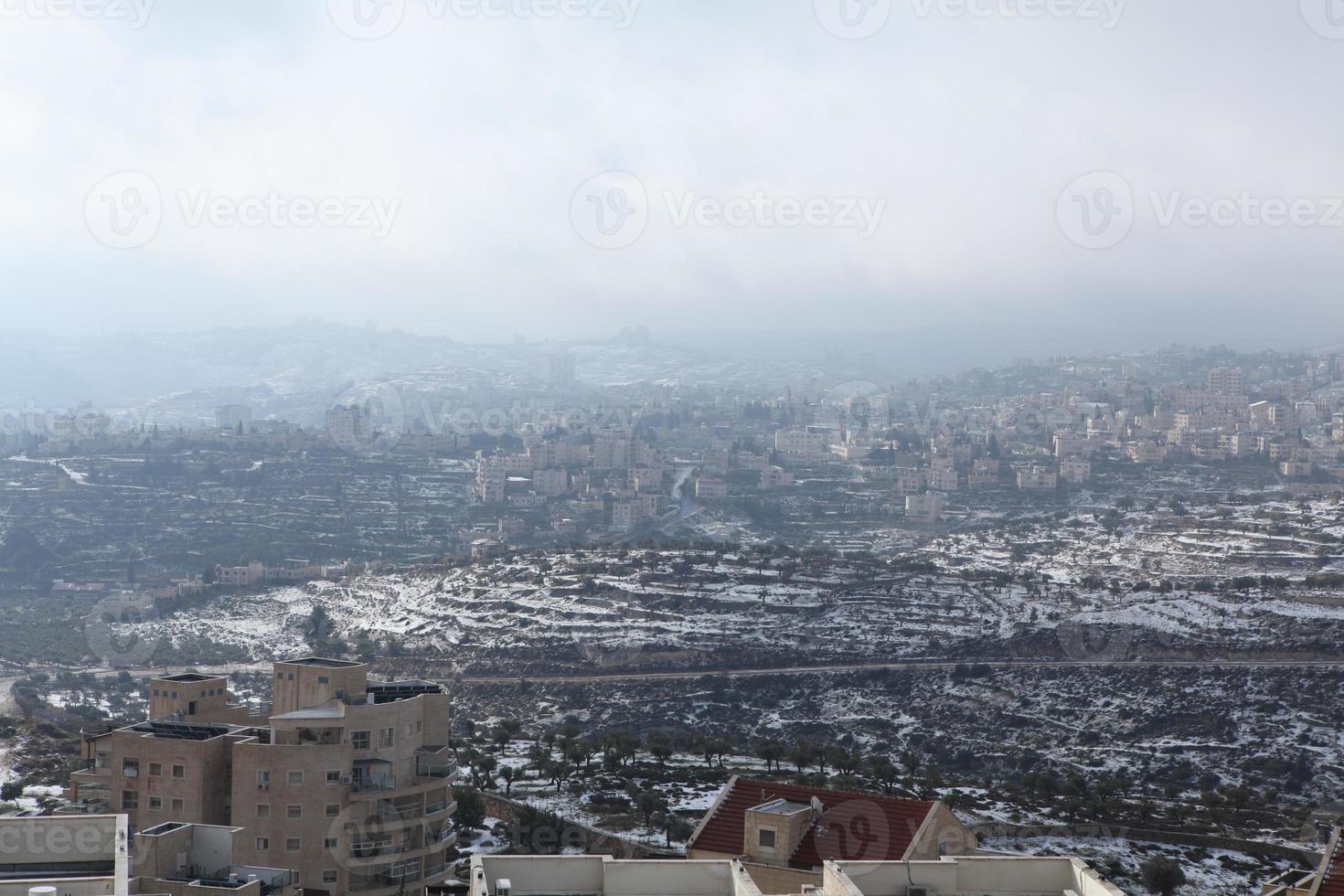 Snow in Jerusalem and the surrounding mountains photo