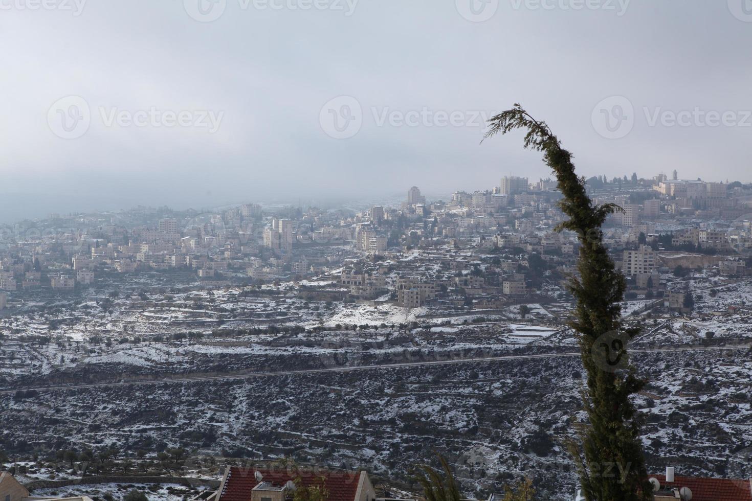 Snow in Jerusalem and the surrounding mountains photo