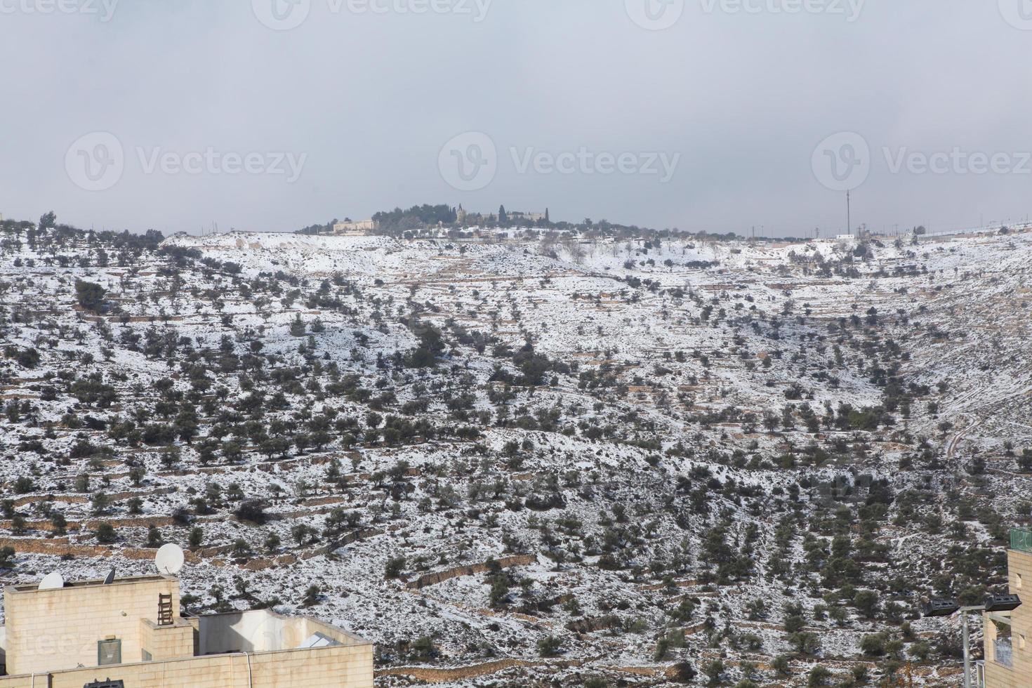 Snow in Jerusalem and the surrounding mountains photo