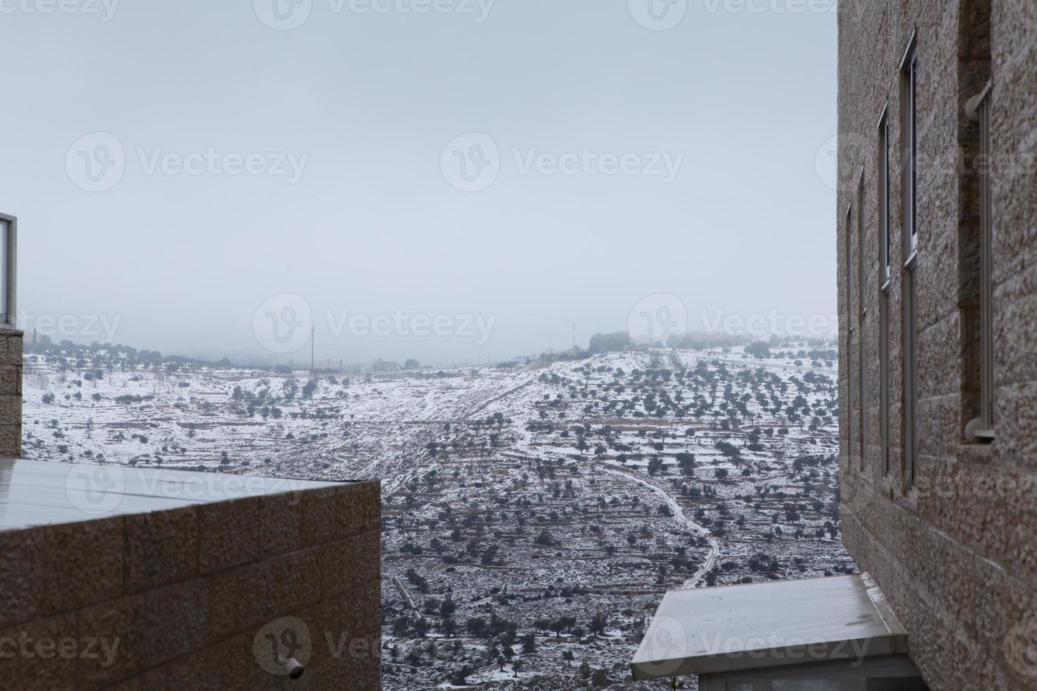 Snow in Jerusalem and the surrounding mountains photo