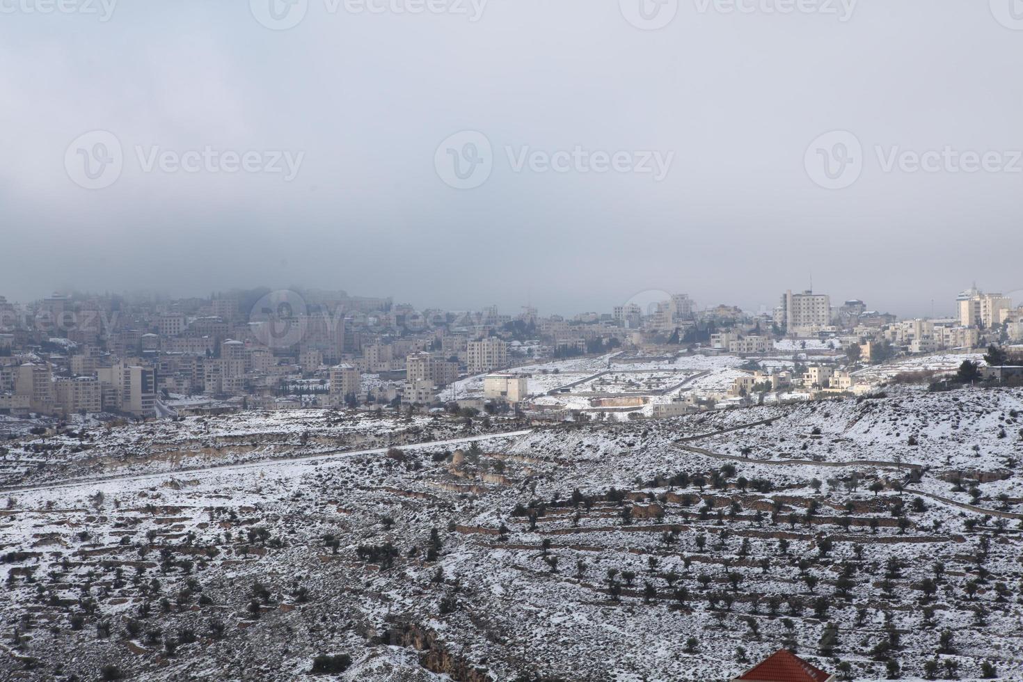 Snow in Jerusalem and the surrounding mountains photo