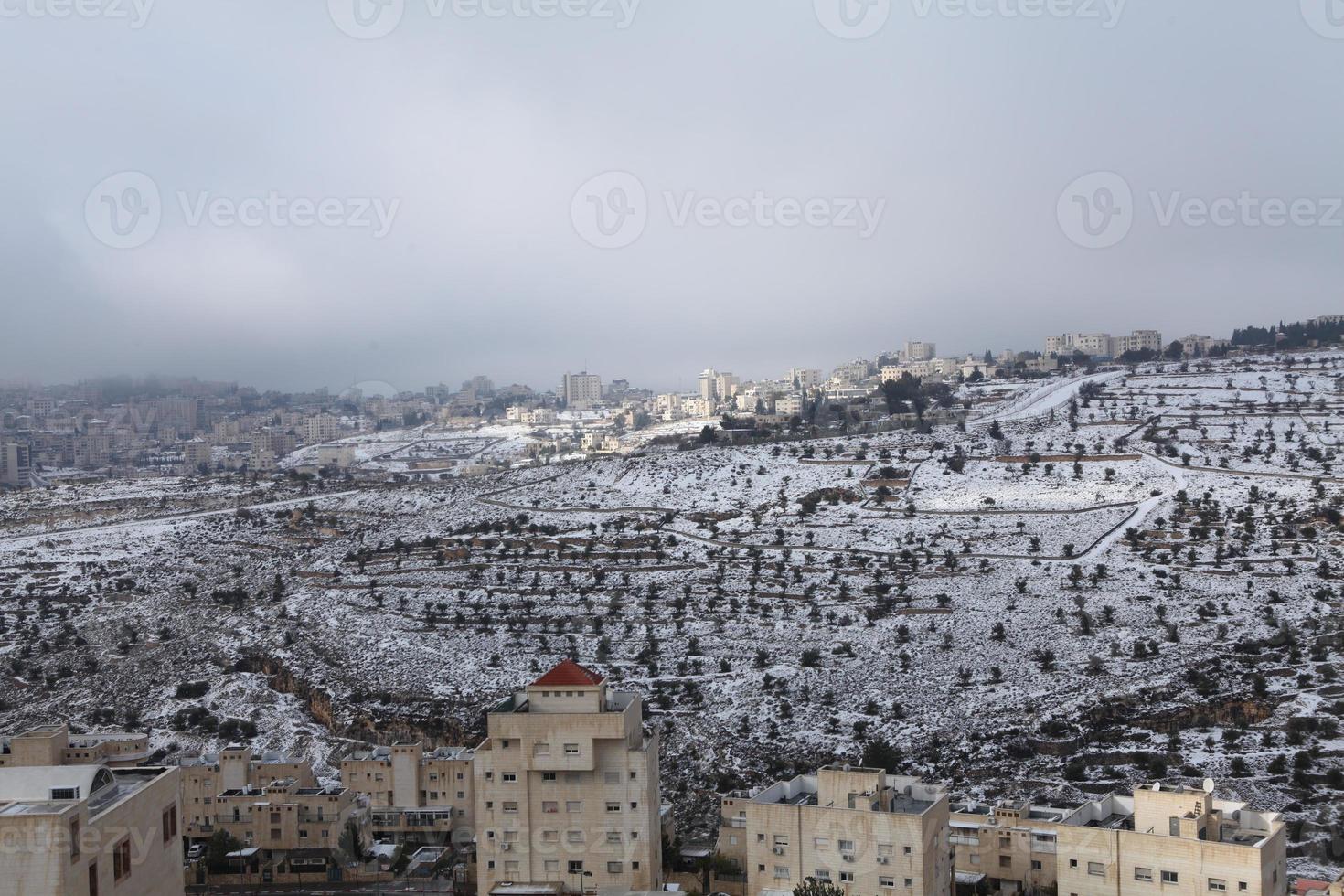 Snow in Jerusalem and the surrounding mountains photo