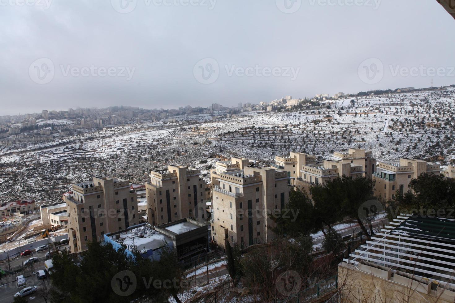 Snow in Jerusalem and the surrounding mountains photo