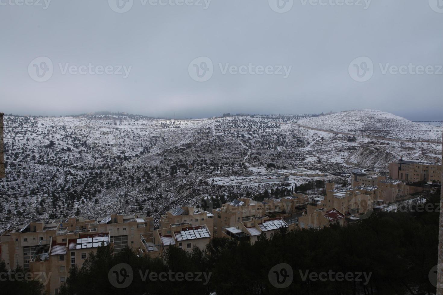 Snow in Jerusalem and the surrounding mountains photo