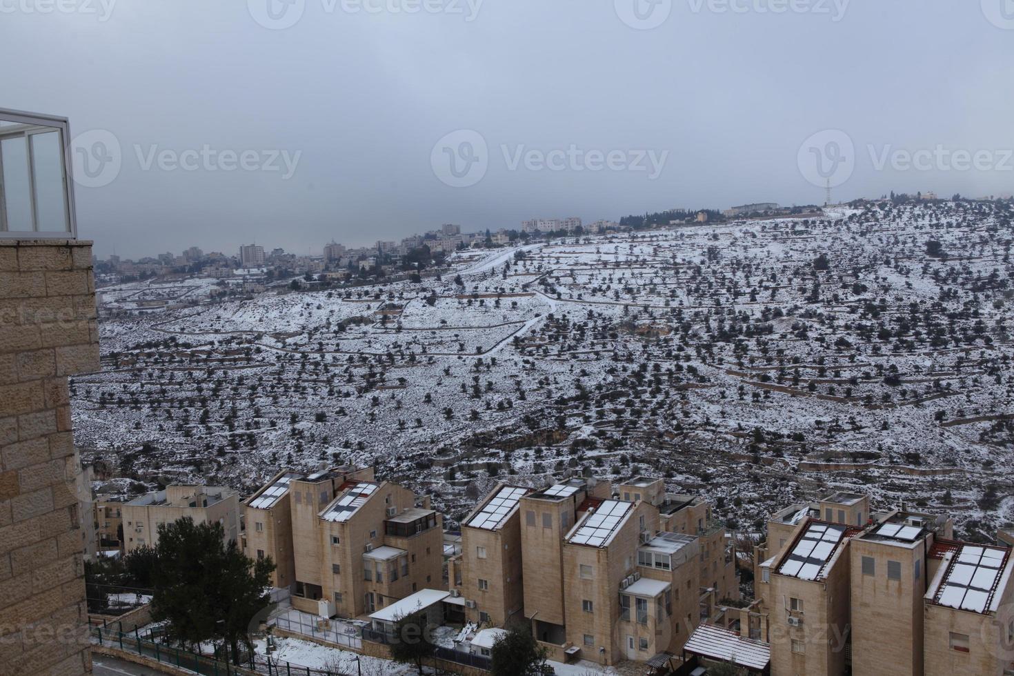 Snow in Jerusalem and the surrounding mountains photo