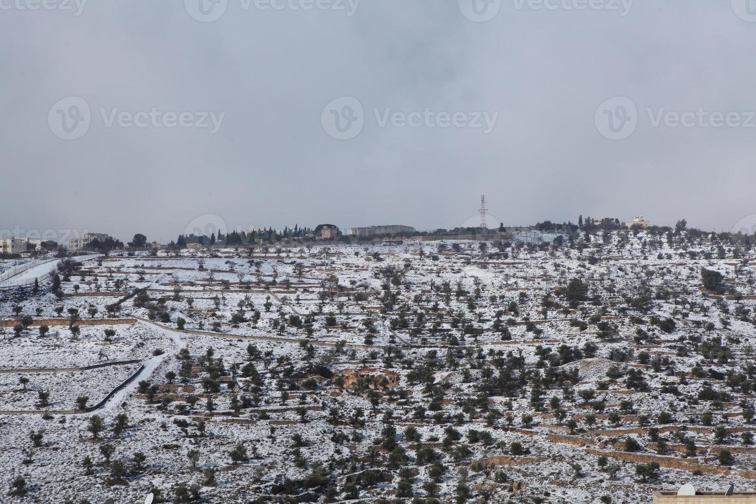 Snow in Jerusalem and the surrounding mountains photo