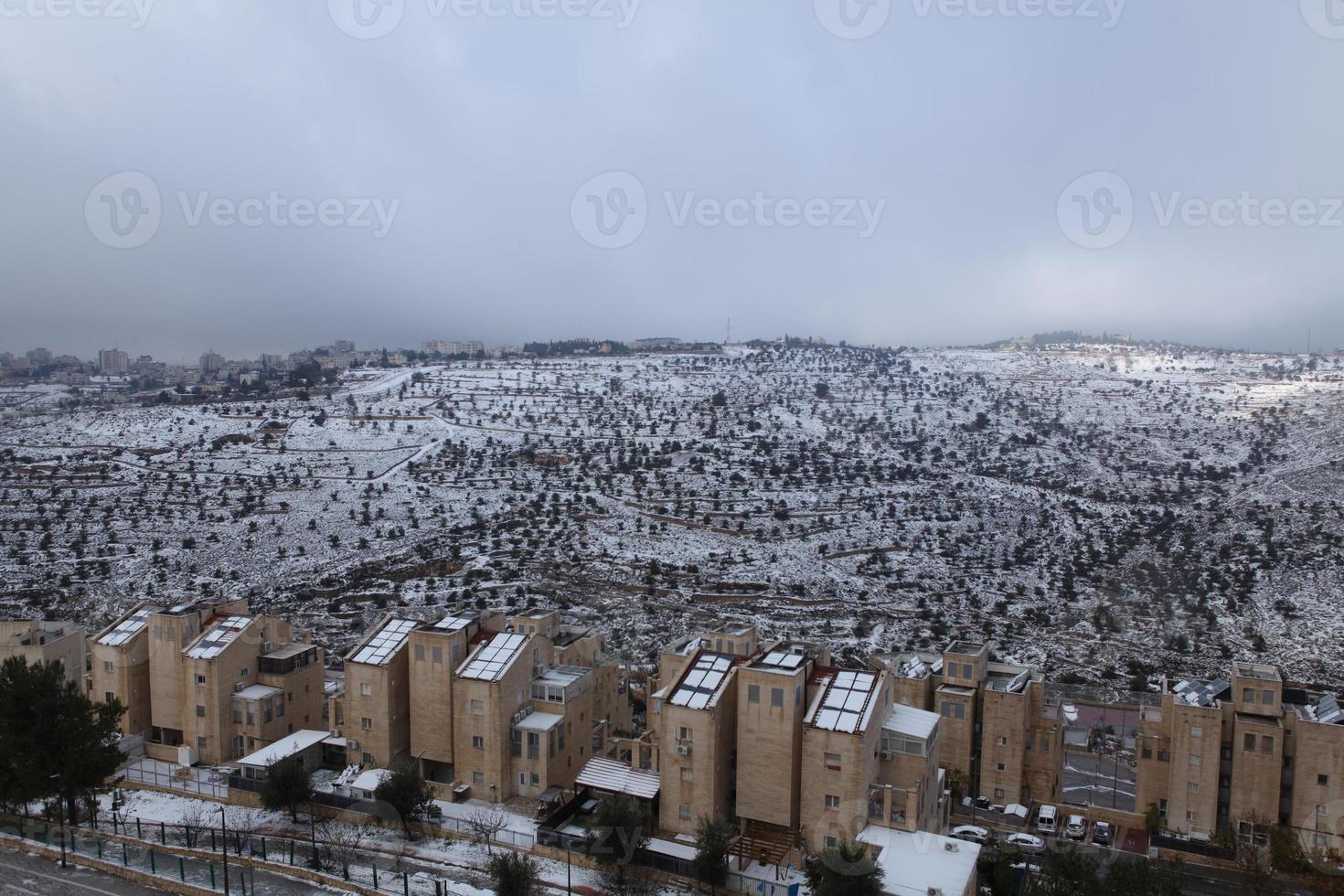 Snow in Jerusalem and the surrounding mountains photo