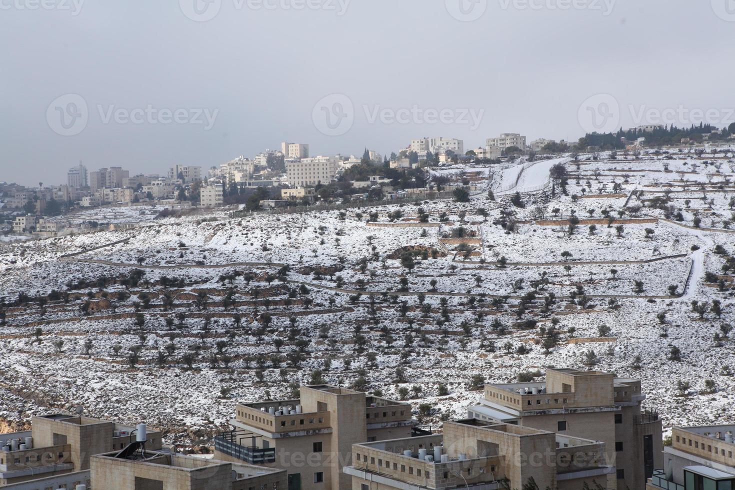 Snow in Jerusalem and the surrounding mountains photo
