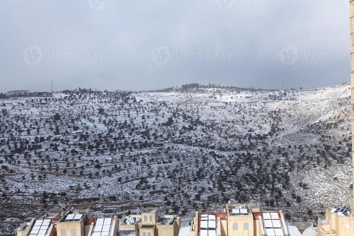 Snow in Jerusalem and the surrounding mountains photo