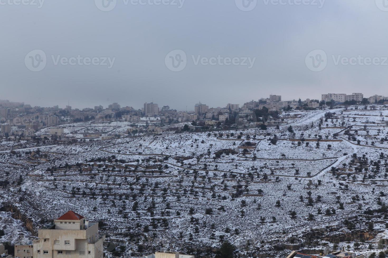 Snow in Jerusalem and the surrounding mountains photo