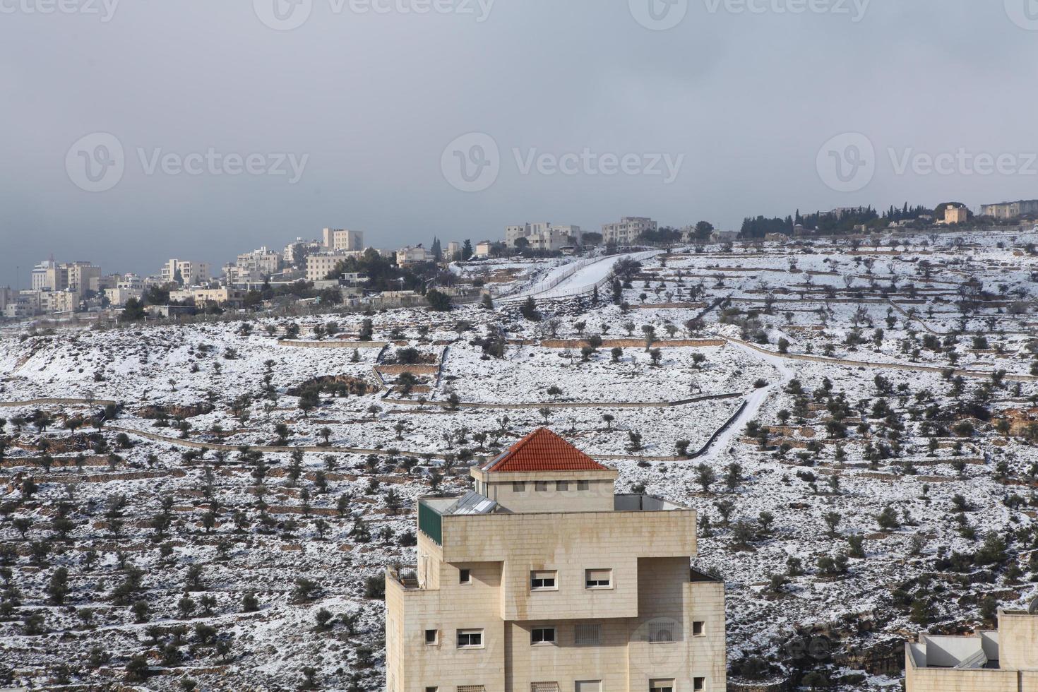 Snow in Jerusalem and the surrounding mountains photo